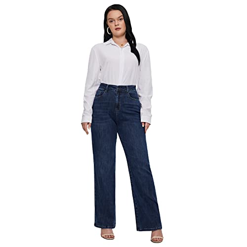 LEIJIJEANS Plus Size Baggy Jeans for Women Wide Leg Women Jeans Full Length Mom High Waist Tall Loose Wide Leg Pants2