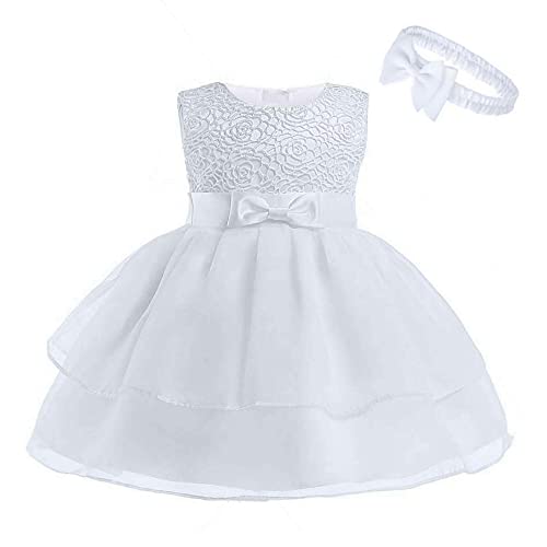 NSSMWTTC Flower Girls Dress Wedding Baby Birthday Party Frocks Christmas Event Baptism Prom Toddler Dresses (Pure White 7727,12M)