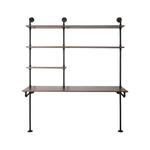 OLDRAINBOW Ladder Desk with Shelves Floating Computer Desk,Wall Mounted Laptop Desks for Small Spaces,Industrial Pipe Bookshelf Narrow Writing Desk Cover