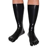 Rubberfashion Latex Zehensocke lang - Latex Zehen Socken wadenlang - Latex Strümpfe für Damen und Herren Schwarz 0.4mm XL/Schuhgröße: 46,5-49