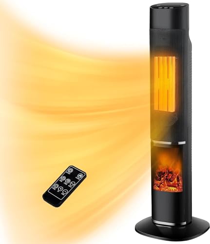 Calentador Eléctrico para Hogar, Calentador de espacio, calentadores eléctricos de cerámica de calentamiento rápido de 1500 W con control remoto, termostato, oscilación de 70°, temporizador de 1-12 ho