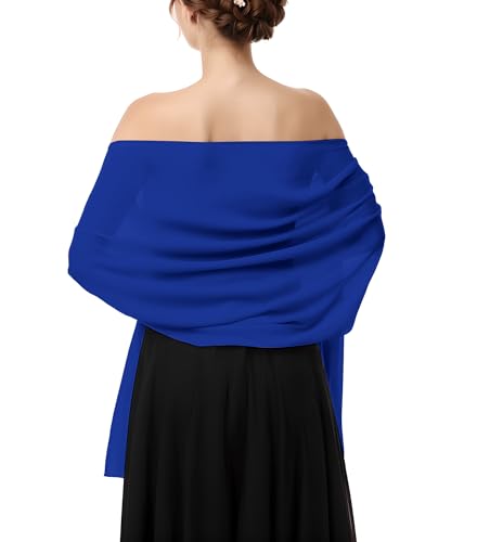 Châle pour femme bleu roi 200 x 66 cm en grand format drapé