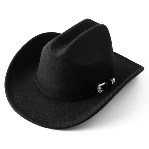 Jastore Kids Western Cowboy Hat for Girl Boy Wide Brim Beach Cowgirl Hat with Belt Buckle Cattleman Cowboys Hats - Main Image