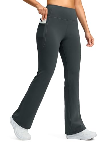 Women's Fleece Lined Pants High Waist Winter Thermal Warm Flare Leggings Hiking Yoga Pants Women with Pockets(Dark Grey,29-M)