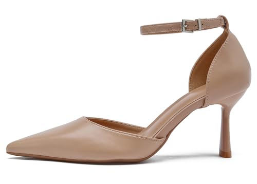 DADAWEN Women's Closed Pointed Toe Ankle Strap Dressy Kitten Heels Sexy Elegant Wedding Party Evening Dress Shoes Pumps4