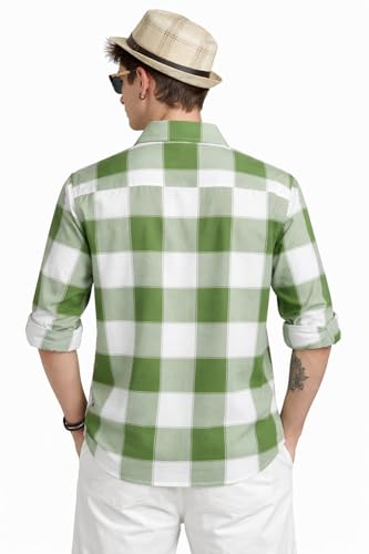 Image of FALCONWEAR Men's Cotton Checkered Casual Shirt Black and White Buffalo Plaid Button Down Full Sleeve Regular Fit Stylish for Boys and Men