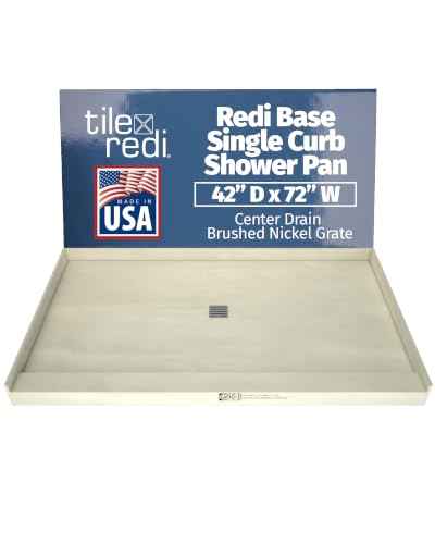 Redi Base 42 In x 72 In Single Curb Tileable Shower Pan with Center Drain and Brushed Nickel Grate