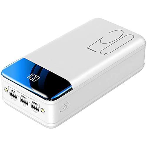 AMAZOM Power Bank Pantalla LED De Carga Rápida 50000Mah Cargador Portátil, Batería De Teléfono De Alta Capacidad con 3 Salidas Y Linterna Compatible con Tableta Y Más,Blanco Cover