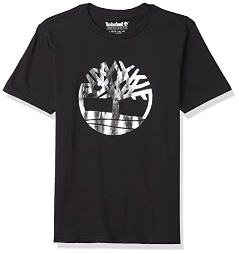 Timberland Boys' Short Sleeve Signature Logo Graphic T-Shirt, Black Reflective Tree, Medium (10/12)