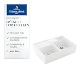 Villeroy & Boch Spülstein Doppelbecken, Küchenspüle mit einem Hahnloch, Spüle inkl. Ablaufgarnitur mit Handbetätigung, Spülbecken aus Keramik, 895 x 630 mm, Weiß Alpin CeramicPlus