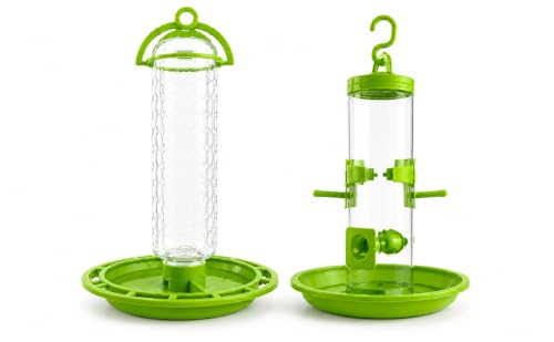 Image of PuraMart Hanging Bird Feeder for Garden, Balcony (1 Litre) | Bird Food Dispenser | 4 Feeding Ports | 360 Perch | Weatherproof Bird Feeding Station | Indoor & Outdoor Use (Combo(1-Water & 1-Feeder))