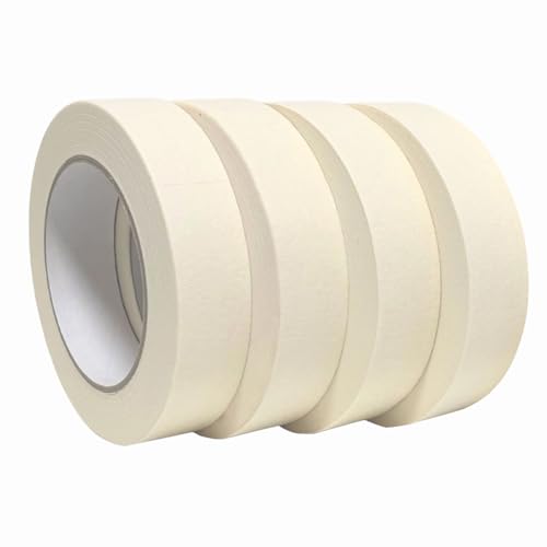 Lazybug studio Masking Tape 1 inch Wide, 4 Rolls White Masking Tape, 1 Inch x 50 Yards x 4 Rolls, Total 200 Yards