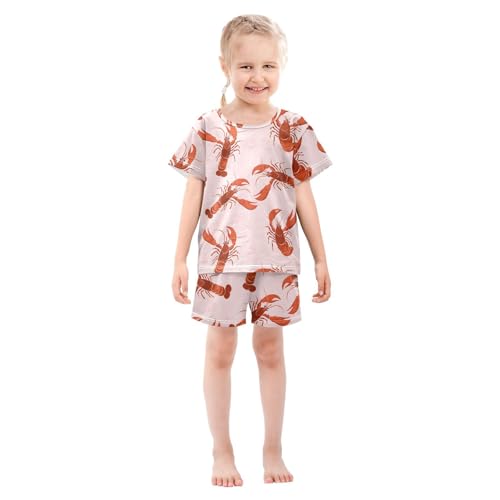 Pink Bows Lobster Pajama Set, Short Sleeve Cotton Sleepwear Nightwear3