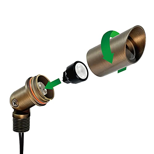 Gkoled Mini Size Brass Landscape Spotlight, Low Voltage 12V Ac/Dc Outdoor Directional Up Light, 180 Lumens, 3W Mr8 Led Bulb Abs Ground Stake Included, 2700K Warm White, Garden Patio Trees Spot Uplight #TOP3