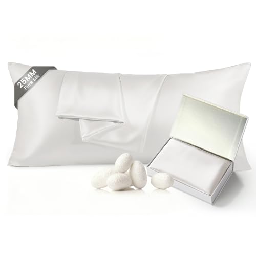 Image of THXSILK 100% Pure Mulberry Silk Body Pillowcase for Hair and Skin - 25 Momme - Upgraded Real Grade 6A+ Silk - Durable, Soft Breathable Silk Pillow Case (Body Size 20 inchx54 inch, White)