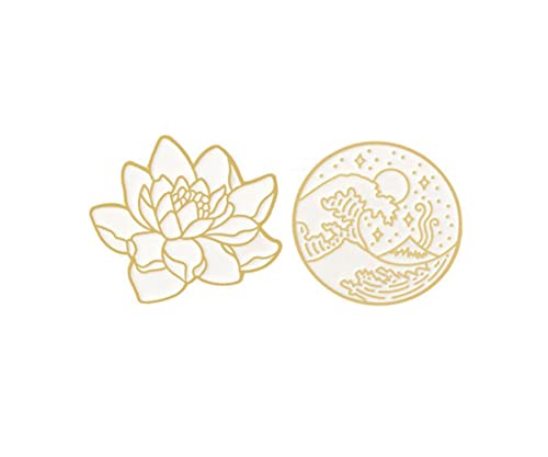 Image of White Gold Color Lotus Flower Creative Brooch Nature Plant Pin Hat Backpack Brooches Jewelry Women Men Gift Japanese Jewelry