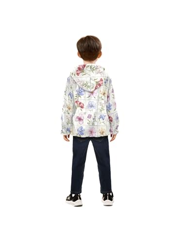 Watercolor Flower Plaid Girls Fleece Jacket Girls Fall Jacket Boys Coats Zip Up Hoodie Children Outerwear 2-10T4