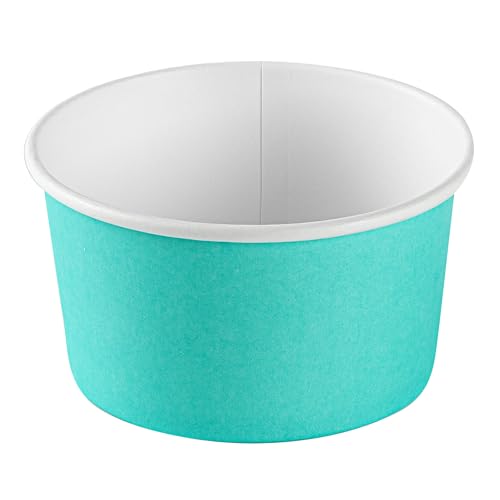 Image of Restaurantware Coppetta 8 Ounce Dessert Cups, 50 Disposable Ice Cream Cups - Lids Sold Separately, Sturdy, Turquoise Paper FroYo Bowls, Striped, For Hot And Cold Foods, Perfect For Gelato (Pack of 2)