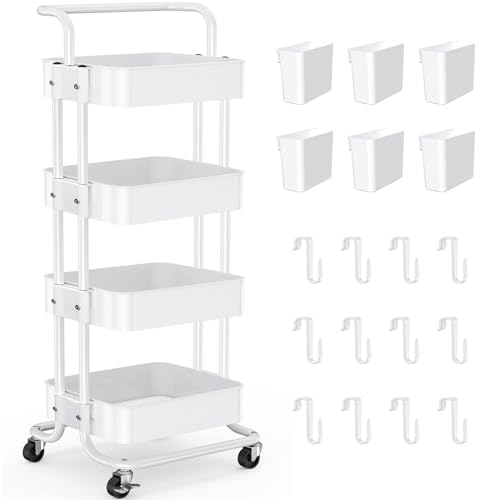 Opiniones de Carrito Organizador Con Ruedas los más solicitados. 42 Carrito de Almacenamiento de Metal, Carro de Servicio Multiusos de 4 Nivel, Cesta de Almacenamiento,Marco de Acero,con Mango,Organizador con Rueda y 2 Rueda Cerradura,para Cocina,...