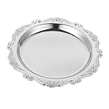 BinZyronic 錬鉄製サービングトレイ ラウンドゴールド – 多用途フードプレート ジュエリーディスプレイ対応 (20X20X2CM,銀)