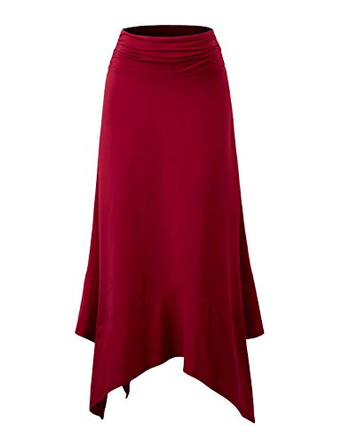 DOUBLJU High Waisted Casual Skirts Soft Fit Flowy Handkerchief Hemline Unbalanced Hem Midi Skirts for Womens with Plus Size