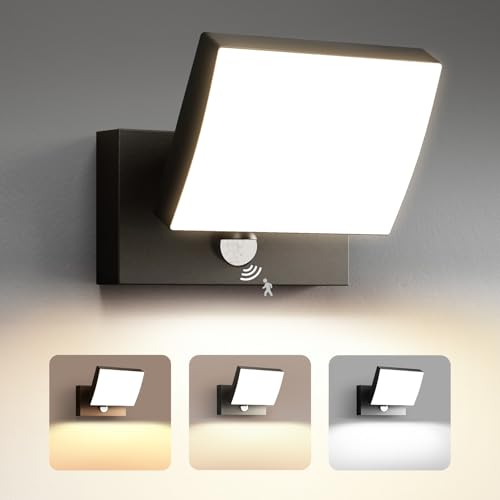 YindaLux Lampe d'extérieur avec détecteur de Mouvement, IP65 LED 24W Appliques Murales d'extérieur, Orientable à 240° et 60°, 3 Températures de Couleur,...