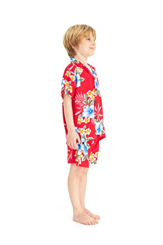 Image of Matchable Family Hawaiian Luau Men Women Girl Boy Clothes in Hibiscus Red