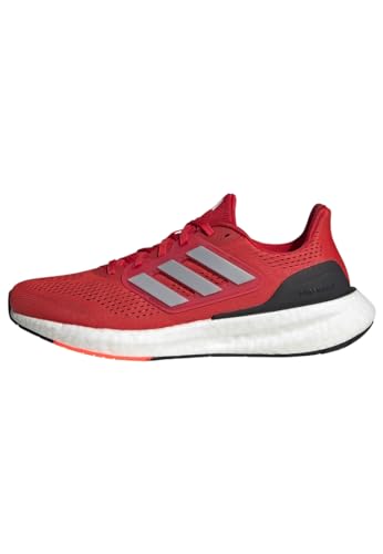 adidas Pureboost 23 Shoes, Zapatillas para Correr Hombre, Scarlet/Silver Metallic/Cloud White, 42 EU