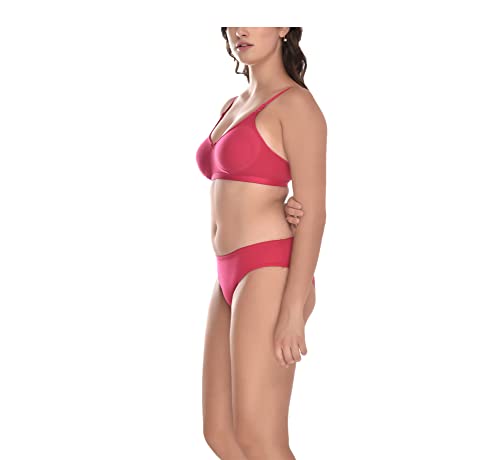 Image of Elina Women's Full Coverage Non Padded with Detachable Strap Cotton Hosiery Bra and Panty Set (Lovia Set)