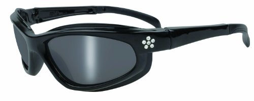 SSP Eyewear Women's Safety Glasses with Rhinestone Accent Black Frames and Silver Mirrored Shatterproof Lenses, CHINOOK BLK M