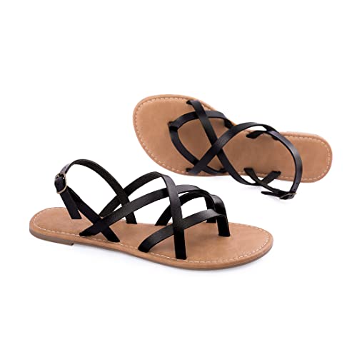 Image of Huayuanwell Women's Gladiator Flat Sandals Fisherman Strappy Sandals Ankle Strap Sandals
