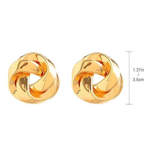 Gold Silver Chunky Knot Stud Earrings for Women, Vintage Twisted Geometric Statement Stud Earrings, Trendy Sincere Gifts for Wife2