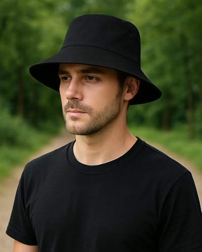 Image of XXL Oversize Bucket Hat Reversible, XL L M S Fisherman Sun Cap With Chin Strap, Travel Beach Outdoor Hat For Men Women