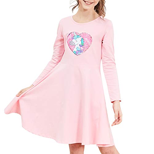 Sunny Fashion Girls Dress Butterfly Long Sleeve Casual Knit Cotton Dress