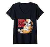 donna cool looking shih tzu papà con occhiali da sole amante dei cani maglietta con collo a v