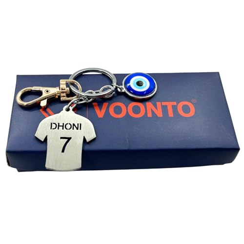 Image of Dhoni Virat Rohit Jersey with Evil Eye & Golden Hook Metal Keychain for Cricket Lovers Sports Person Excellent Gift for Birthday, Anniversary, Valentines Day (Pack-1)