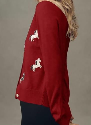 Horse Print Cardigan Sweater for Women Lightweight Fall Casual Button Down Long Sleeve Crewneck Knit Sweater Tops4