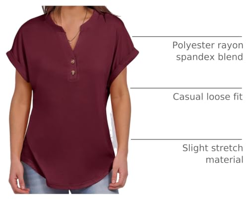 Image of ANRABESS Womens Short Sleeve Henley Tops V Neck Dressy Casual Blouses Summer Trendy Tee Shirts 2026 Vacation Fashion Clothes