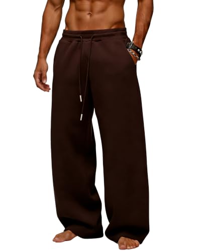 Image of Men's Baggy Sweatpants Wide Leg Fleece Lounge Joggers with Deep Pockets | Soft 65% poly 35% cotton stretch blend, outer drawstring, open bottom, relaxed fit for gym, travel, errands and daily wear