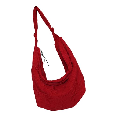 Sac à bandoulière plissé rouge de grande capacité pour étudiantes