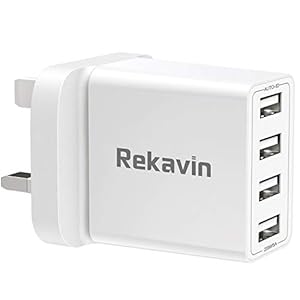 USB Plug UK Mains Charger,Rekavin Multi USB Plug Adaptor UK 4 Port/5A Phone USB Wall Charge Power Adapter Fast Charging for iPhone 13 12 11 pro Max 10 XS XR X 8 7 6 6S Plus 5S 5C SE,Samsung,ipad