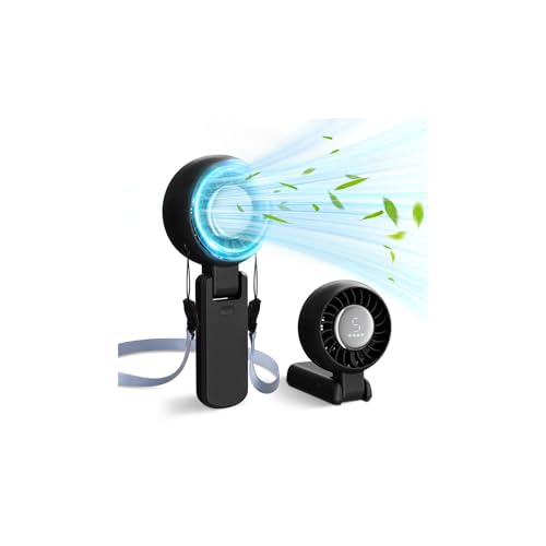 ZOZOO Tragbarer Ventilator, per USB wiederaufladbar, 194° klappbarer Handventilator, 5 Geschwindigkeiten und LED-Display und leistungsstarker Motor-Tischventilator, 3-in-1, leise, starke persönliche