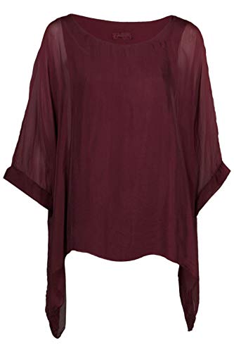 Cara Mia Seidentunika für Damen Made in Italy lang Fledermaus-Ärmel Bordeaux 38 40 42 44
