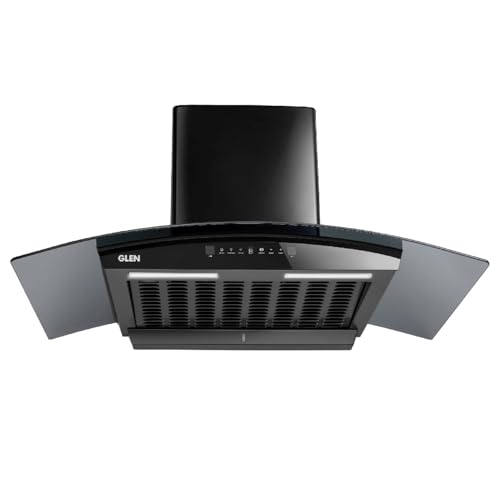 Image of Glen Chimney Auto Clean Curved Glass Chimney for Kitchen with BLDC Motor 90cm 1400 m /h -Black (6071R BLDC BL AC)
