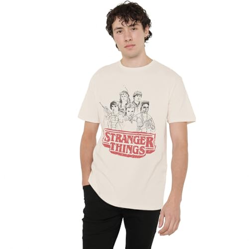 Stranger Things Sketch Group Logo Camiseta Unisex, Natural, XXL