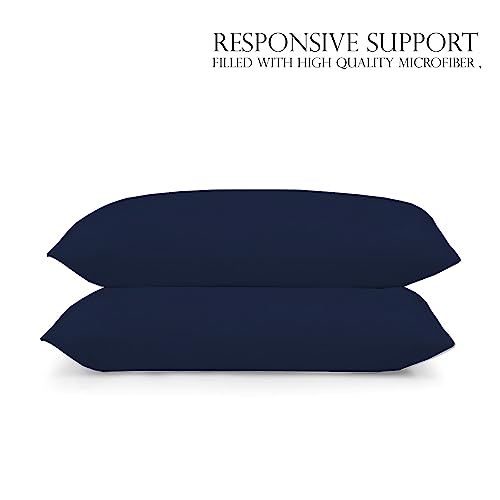 Image of Microfiber Pillow Set of 2 for Sleeping - 16x24 Inches, Navy Blue