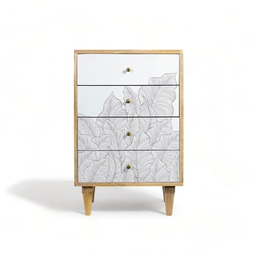Image of Solid Wood Ranthambore Chest of Drawer | Dresser with 4 Drawers | Wooden Chest of Darwers | Chest of Drawers with Storage | Finish- Natural and White