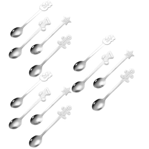 12Pcs Christmas Spoon Set, Stainless Steel Coffee Spoons Creative Tea Dessert Mixing Spoons Tableware Spoons Set Soup Spoon for Christmas Stocking Fillers Party Kitchen