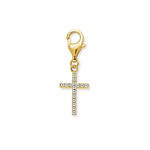 Engelsrufer Damen Charm Anhänger Kreuz vergoldet aus Sterling Silber - besetzt mit 16 Zirlonia Steinen - Karabinerverschluss - nickelfrei - Größe: 12mm