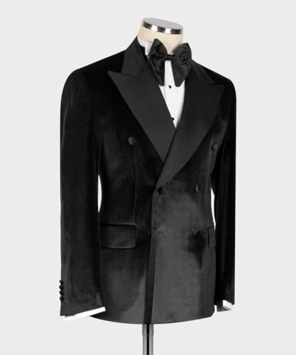 2 Piece Men's Suit Velvet Tuxedo Set Slim Double Breasted Blazer Prom Jacket Pants Formal Suits for Wedding,Party3